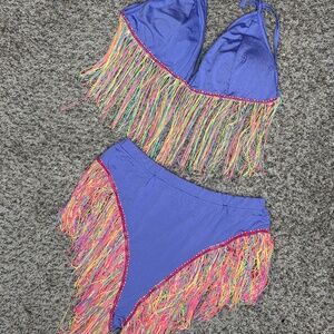 Purple Fringe Bikini Set